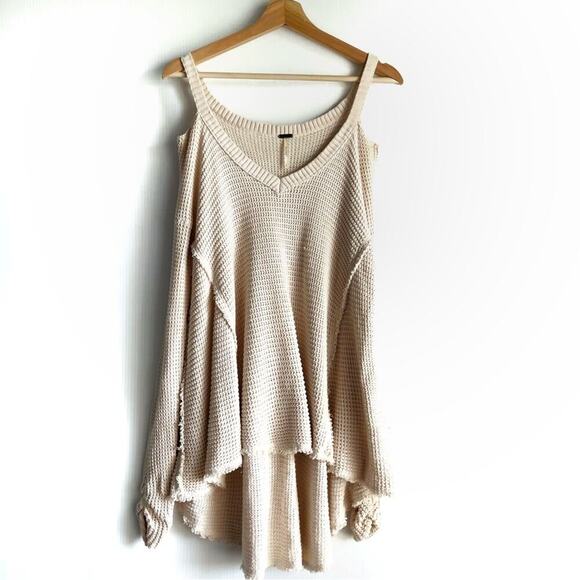 Free People Moonshine thermal cold shoulder shirt size small cream - Picture 2 of 8
